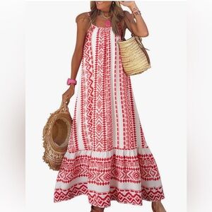 Chic Red and White Patterned Maxi Dress
